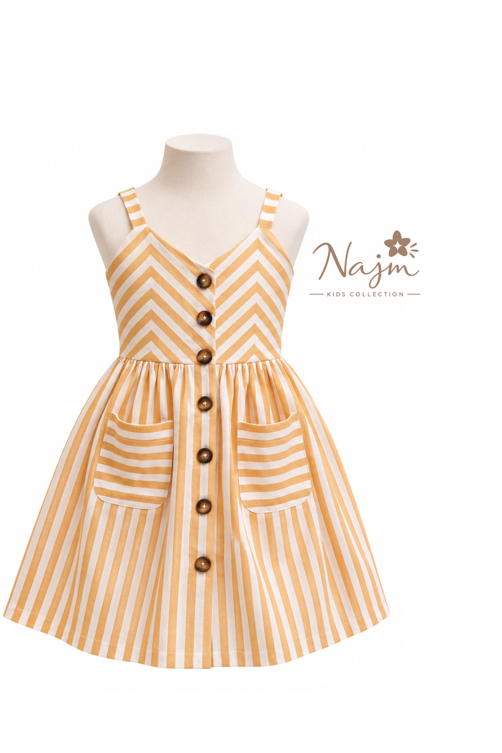 Robe enfant rayée jaune et crème de la collection NAJM